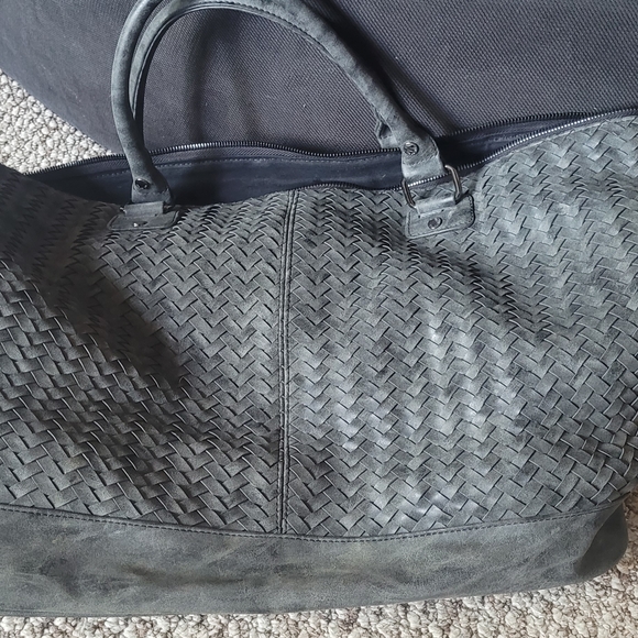 Handbags - Elegant Grey Black Leather Woven Bag